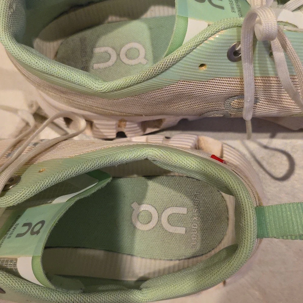 On Running Mint and White Athletic Shoes